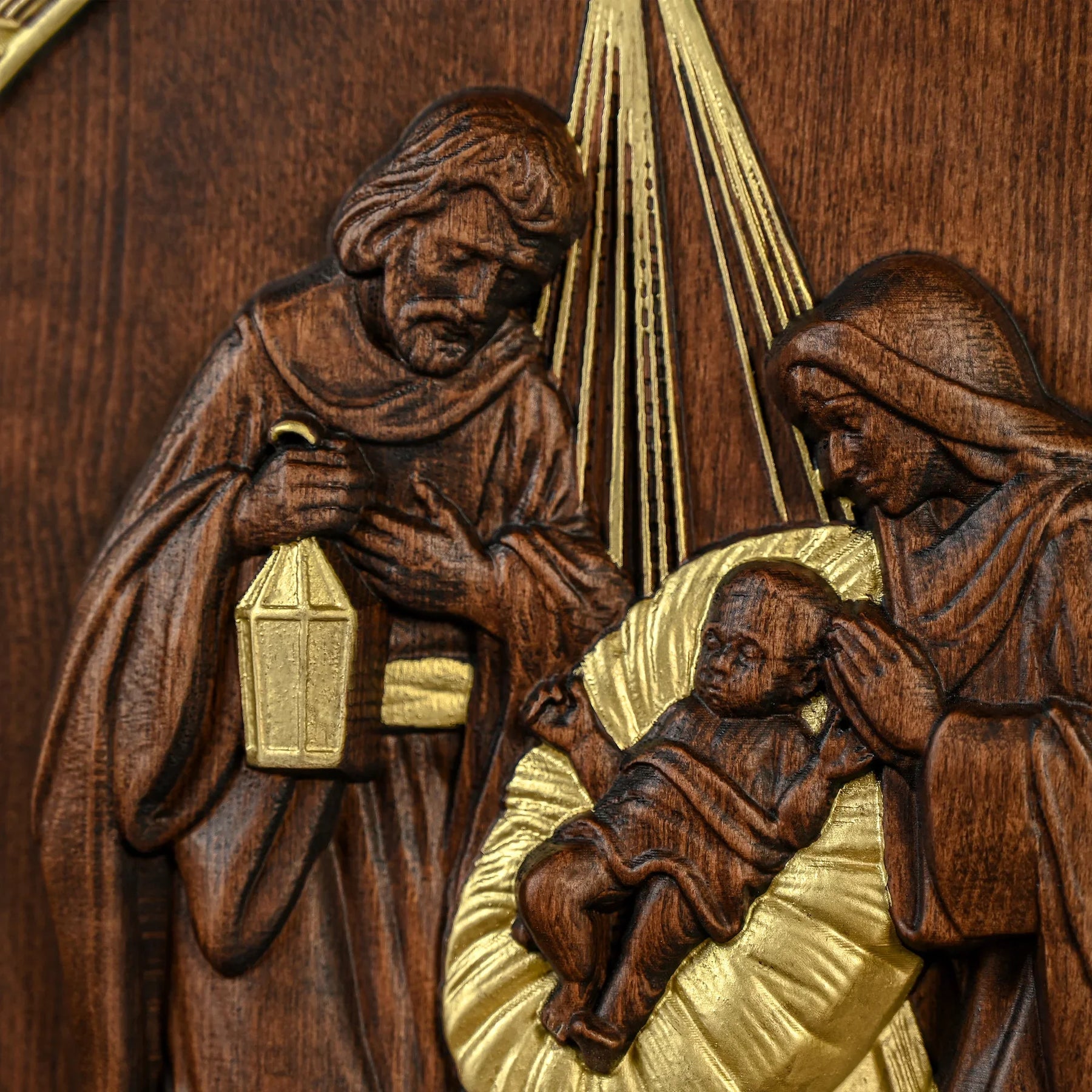 Escultura Presépio Jesus, Maria e José em Madeira