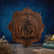 Escultura Presépio Jesus, Maria e José em Madeira