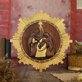 Escultura Presépio Jesus, Maria e José em Madeira