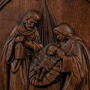 Escultura Presépio Jesus, Maria e José em Madeira