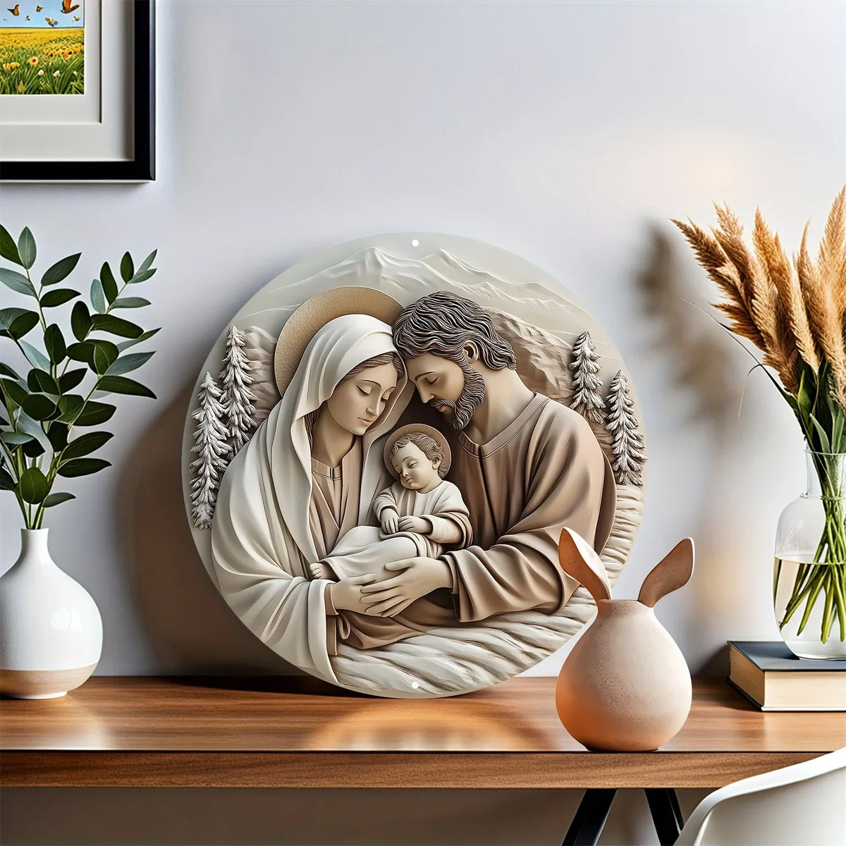 Decoração Católica Sagrada Família em Harmonia Natural